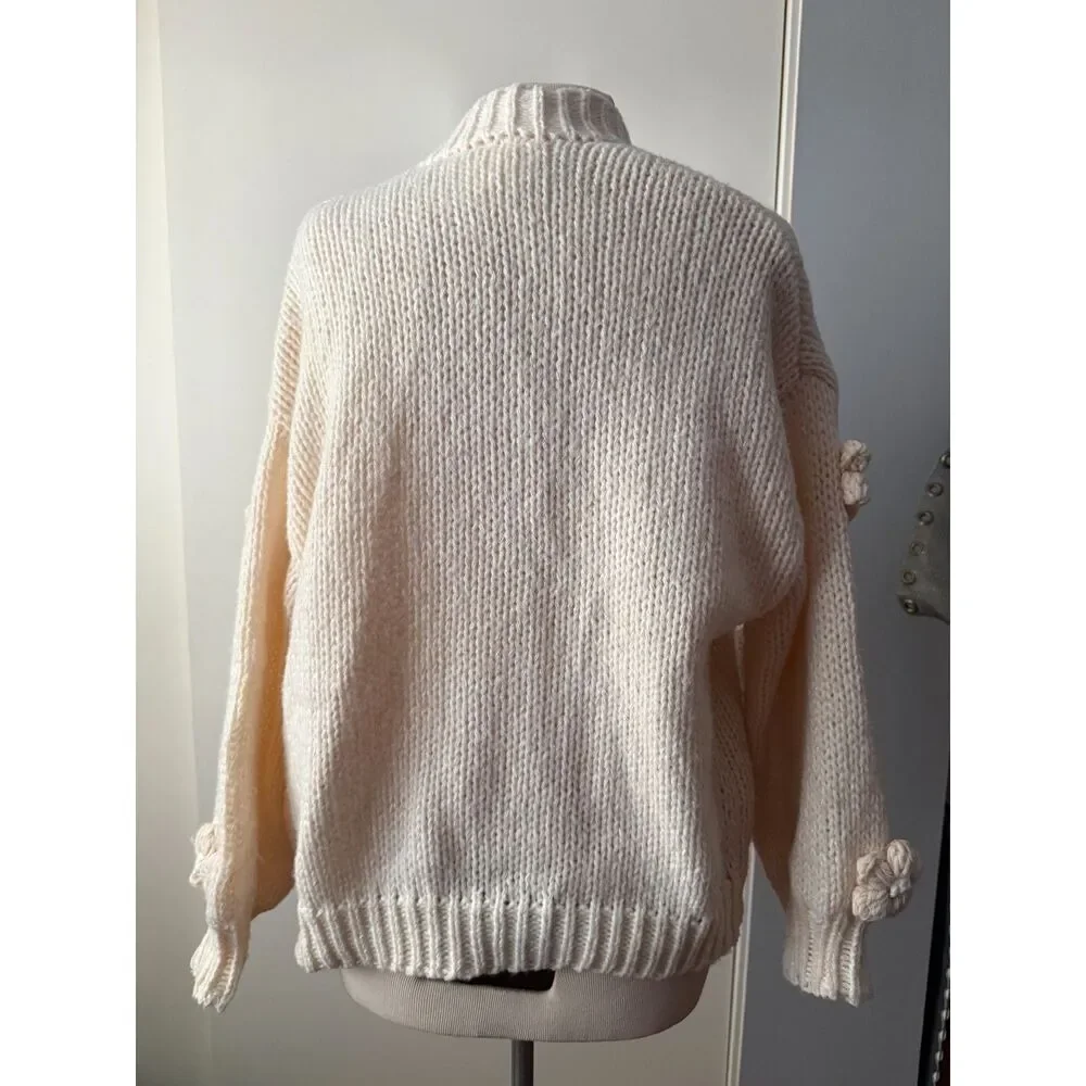 Anthropologie Chunky 3D floral knit Cardigan - Picture 6 of 7